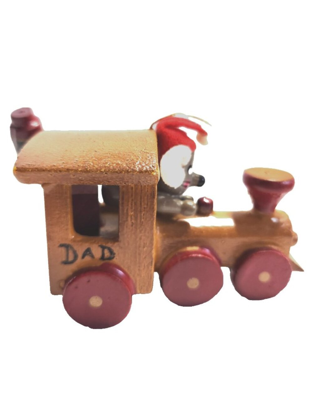 Russ Berrie Vintage Wooden Train Ornament DAD Red Wheels Holiday Christmas READ